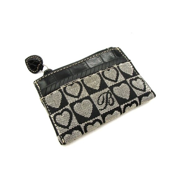 Brighton Small Coin Pocket Wallet Card Case Holder Black Heart Canvas Zip 4x3" - Picture 1 of 8